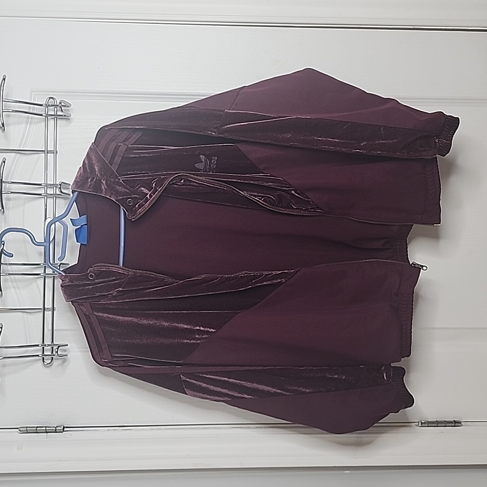 Mens Adidas Burgandy Velvet Track Jacket Size Small